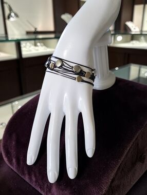 Chico's Mixed Metal Bead Bracelet Gold Silver Black Cord Magnetic Closure NWT